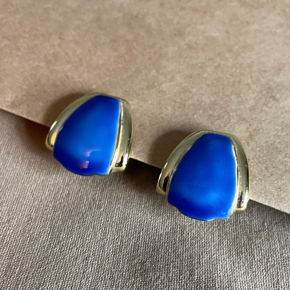 Vibrant Blue and Gold Earrings - perfect condition! Looks from 80’s or 90’s! - Picture 9 of 11